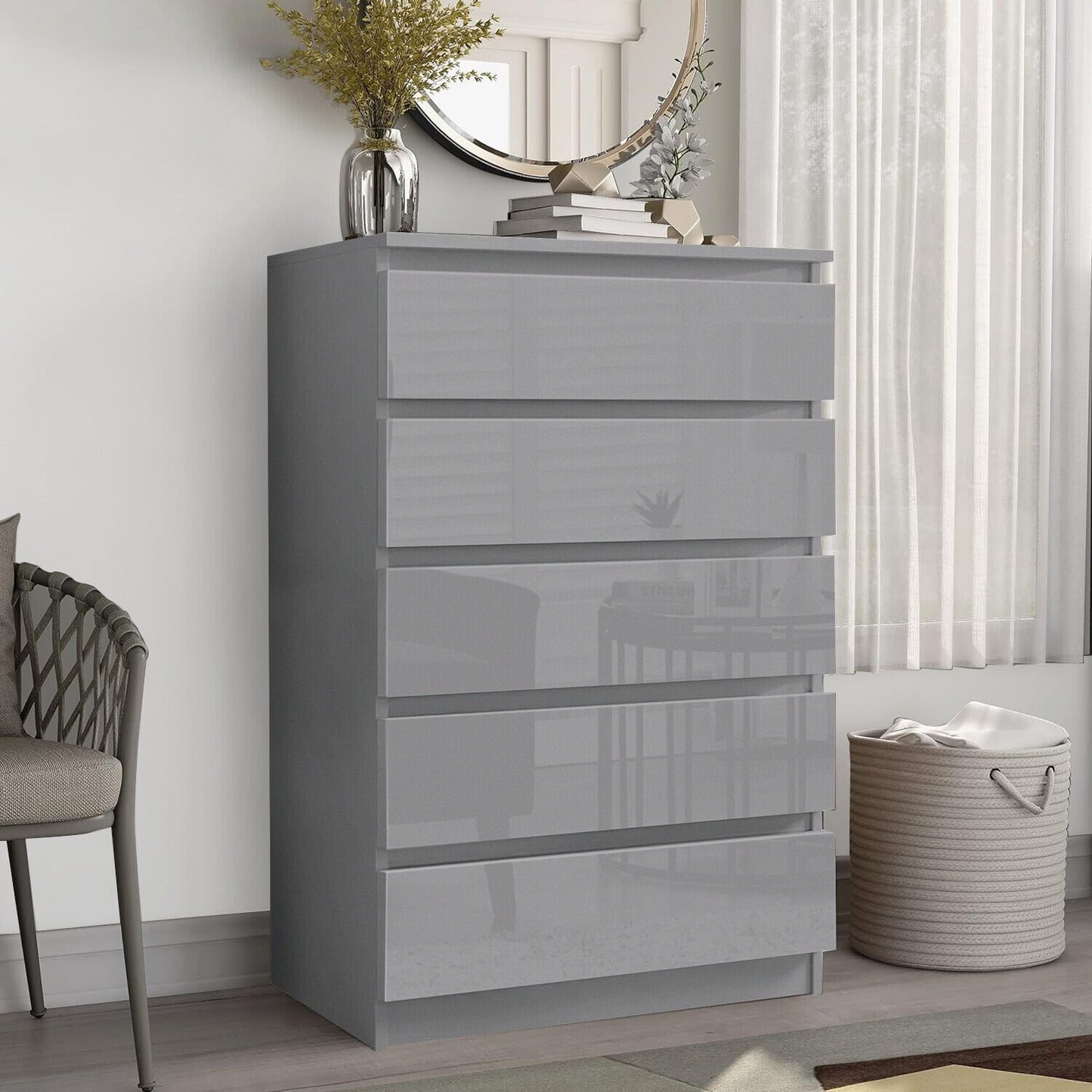 High Gloss Chest of Drawers Bedside Cabinet Tall Wide Storage Bedroom Furniture