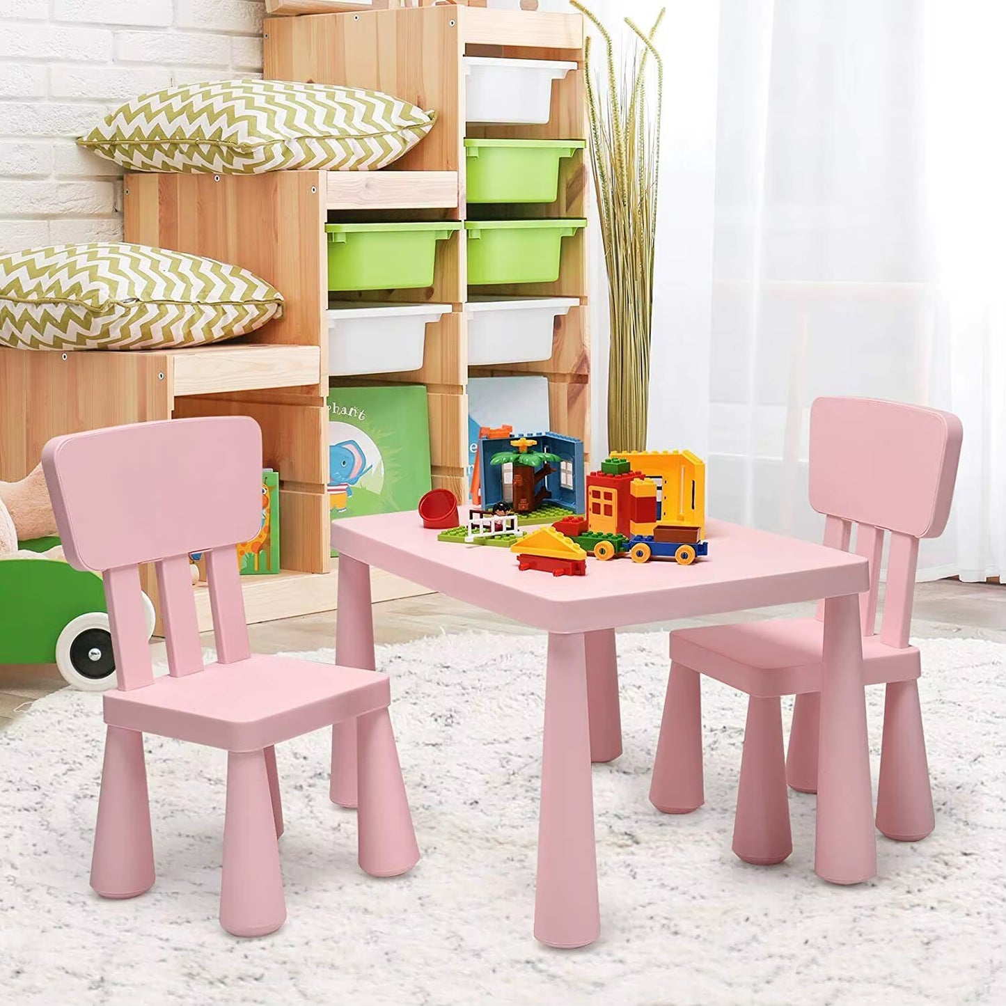 3 Pcs Kids Table and Chair Set Toddler Activity Center Children Writing Desk