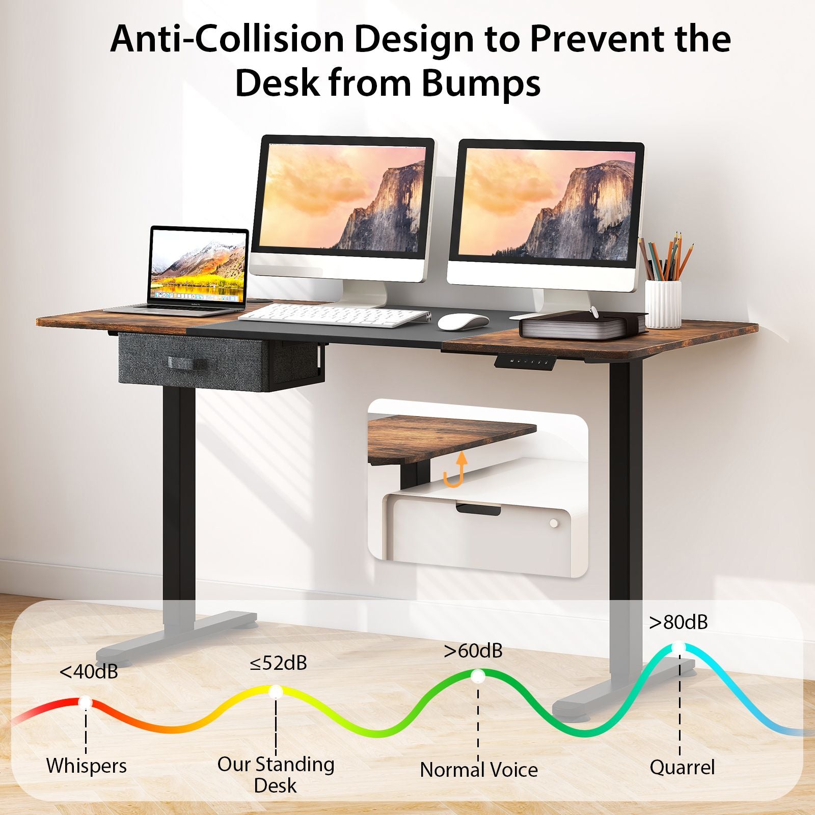 Electric Height Adjustable Standing Desk with USB Charging Port