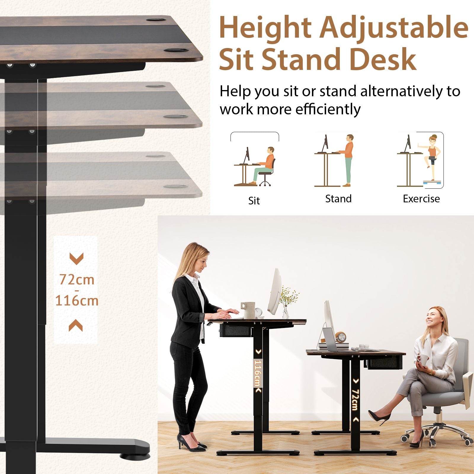 Electric Height Adjustable Standing Desk with USB Charging Port