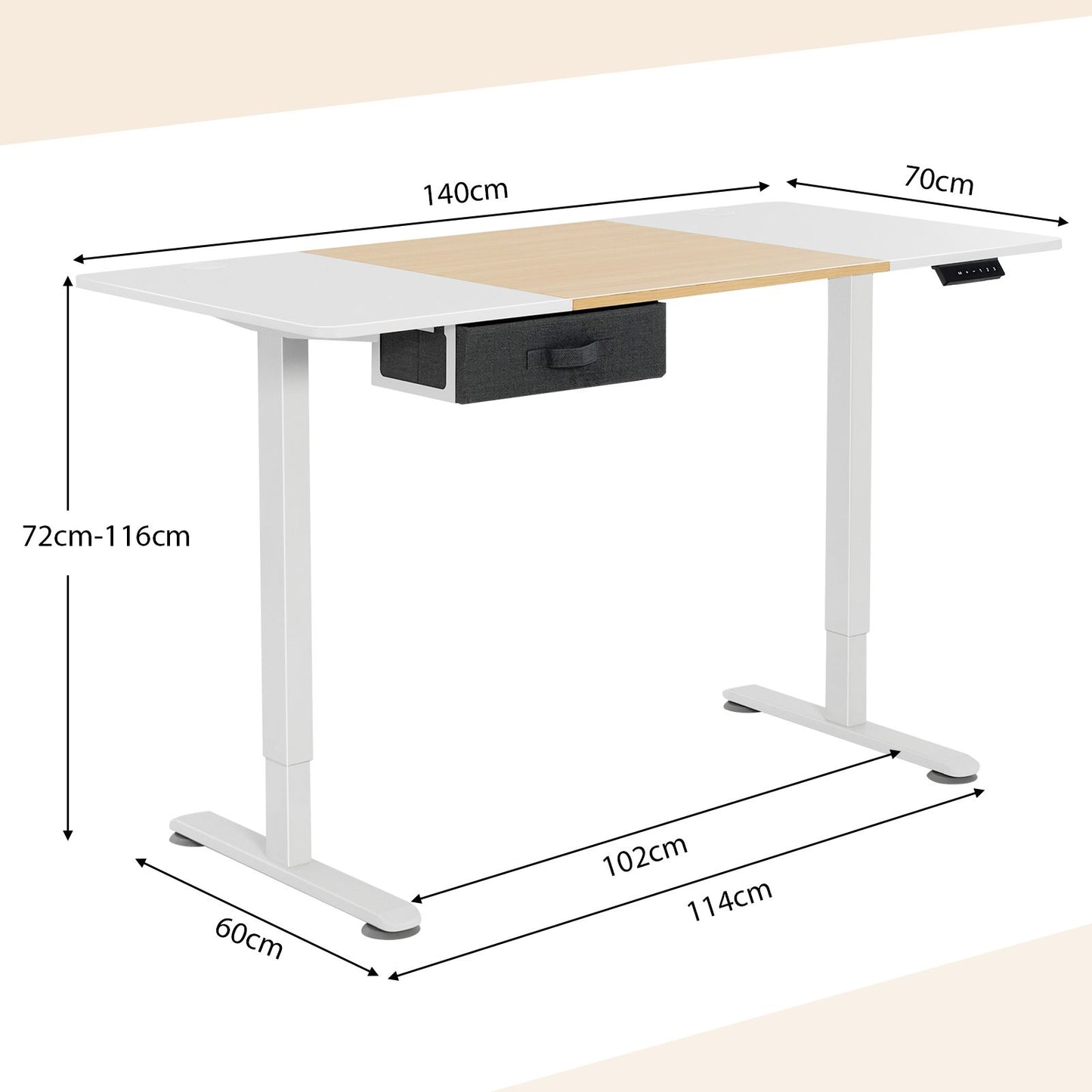 Electric Height Adjustable Standing Desk with USB Charging Port