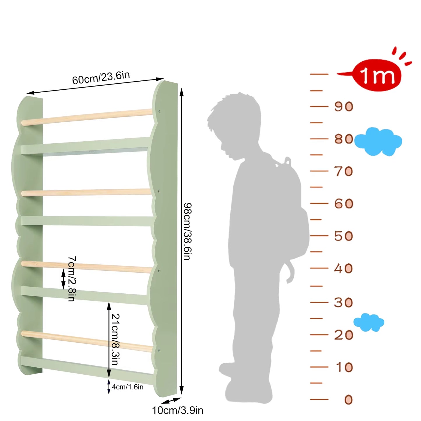 Children'S Bookshelf Kid'S Bookcase Wall Shelf Book Organizer with 4 Shelves for Book Magazine Storage Kids Room Home