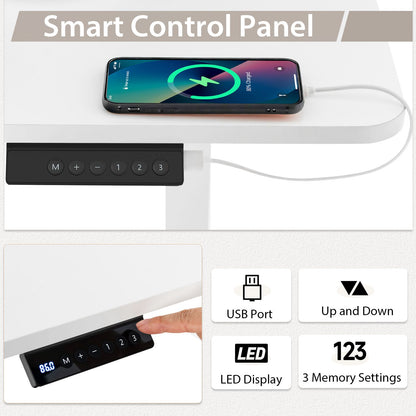 Electric Height Adjustable Standing Desk with USB Charging Port