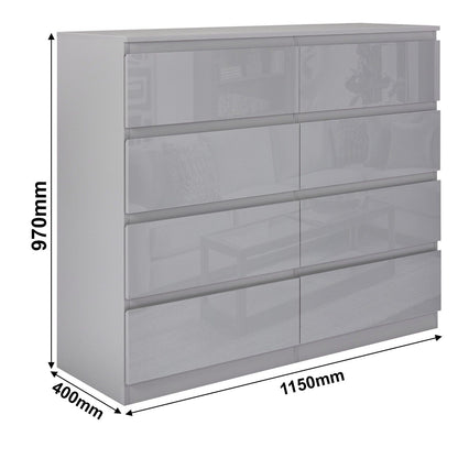 High Gloss Chest of Drawers Bedside Cabinet Tall Wide Storage Bedroom Furniture