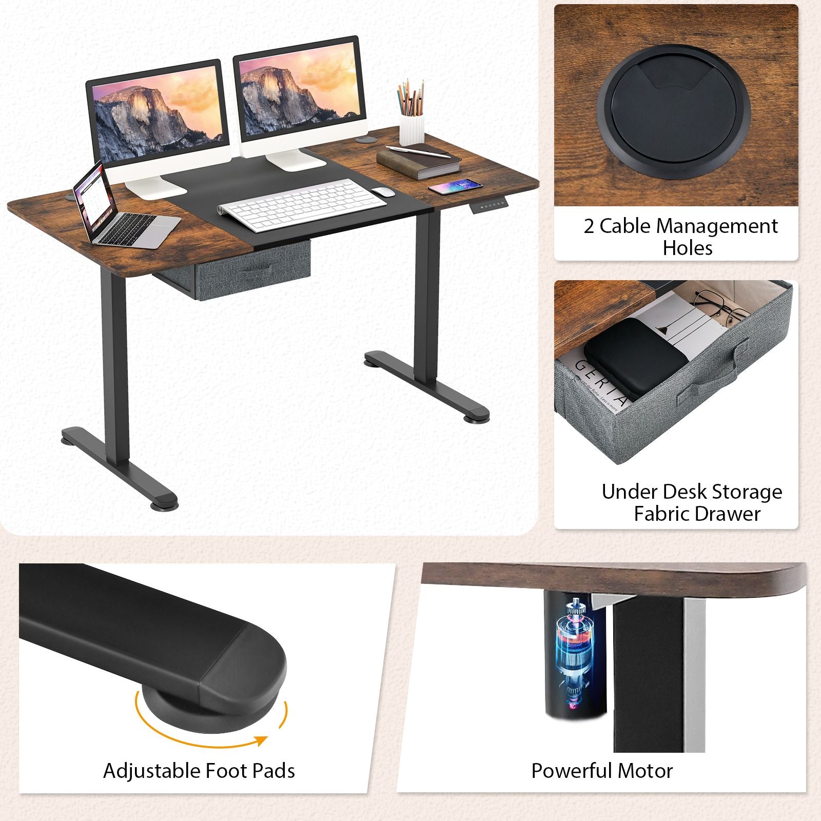 Electric Height Adjustable Standing Desk with USB Charging Port