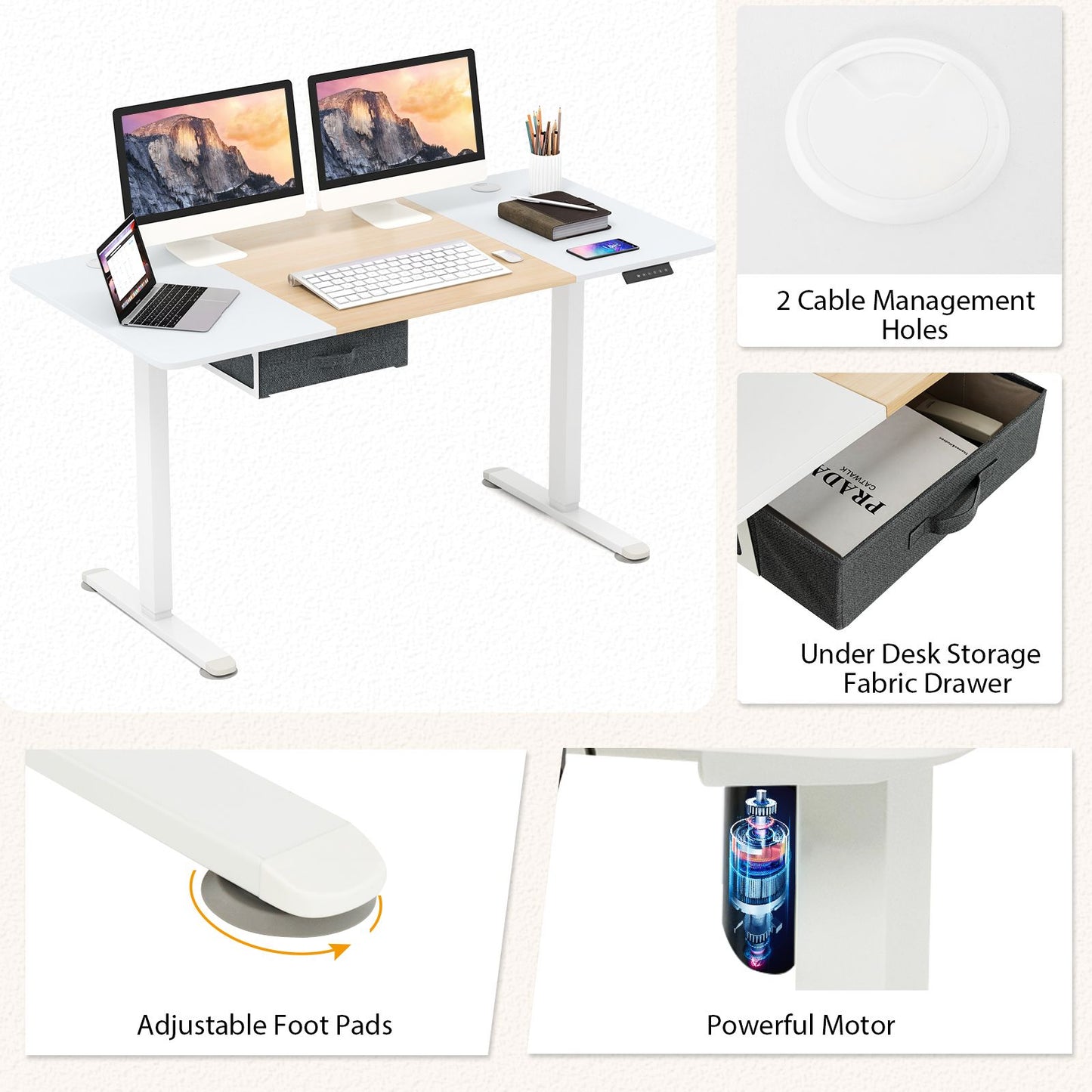 Electric Height Adjustable Standing Desk with USB Charging Port