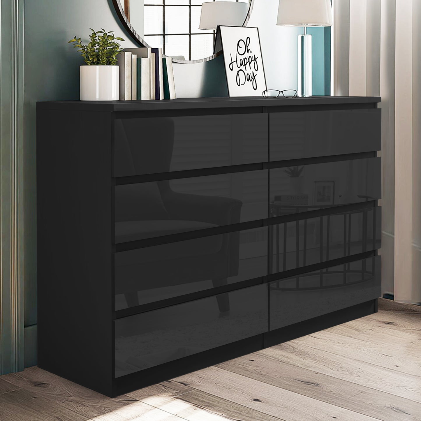 High Gloss Chest of Drawers Bedside Cabinet Tall Wide Storage Bedroom Furniture