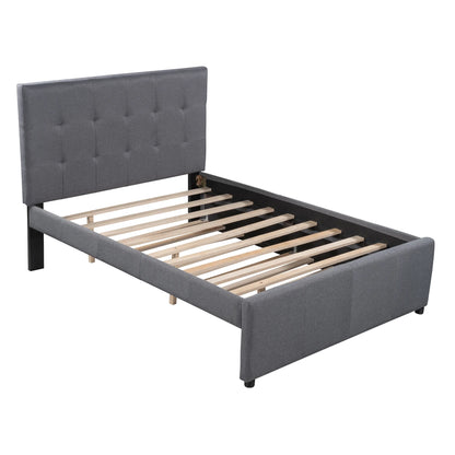 Line Full Size Upholstered Platform Bed with Trundle for Kids, Gray