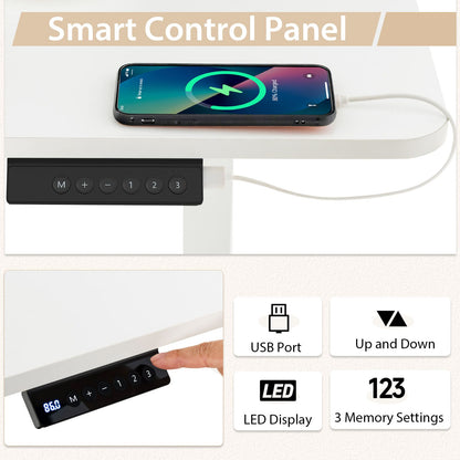 Electric Height Adjustable Standing Desk with USB Charging Port