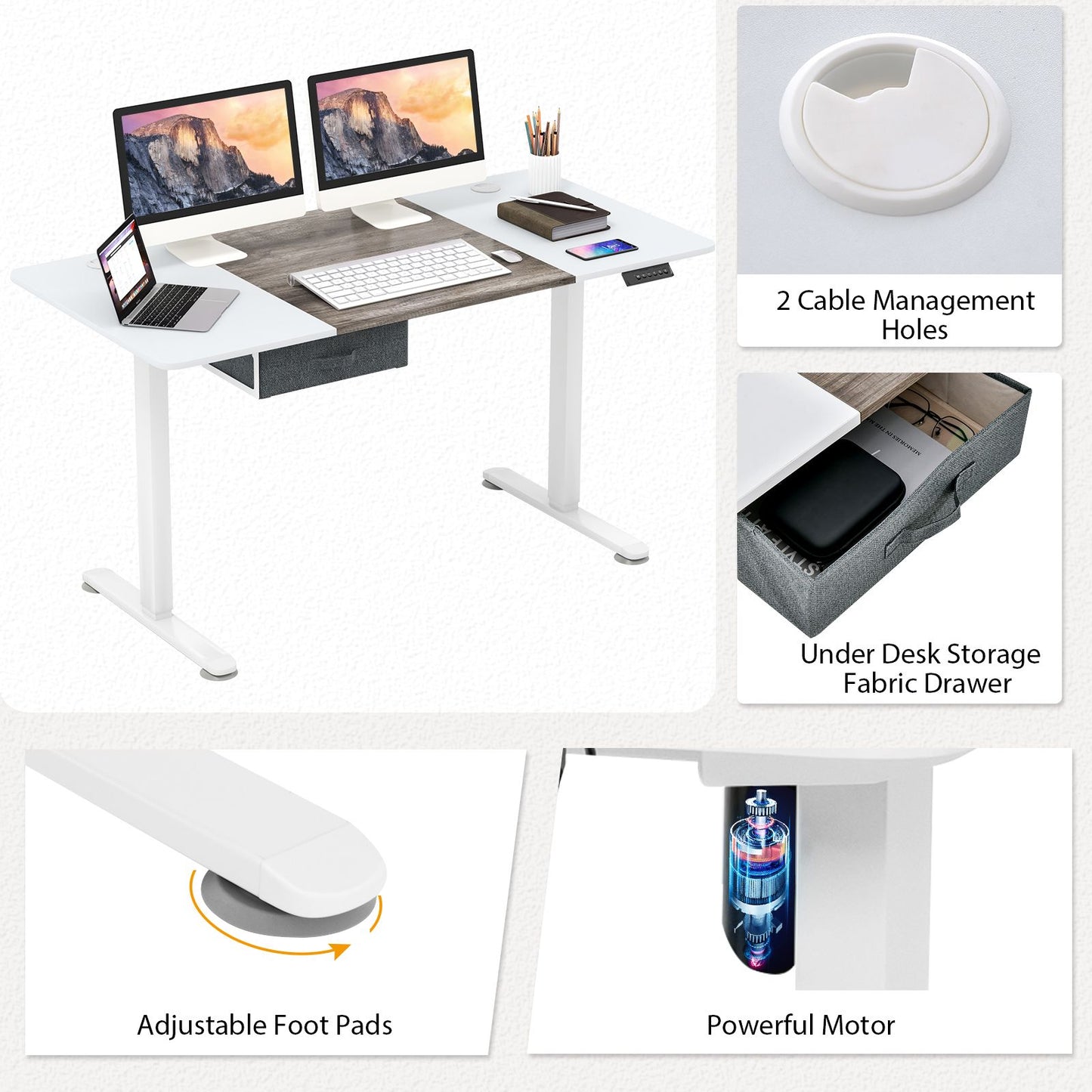 Electric Height Adjustable Standing Desk with USB Charging Port