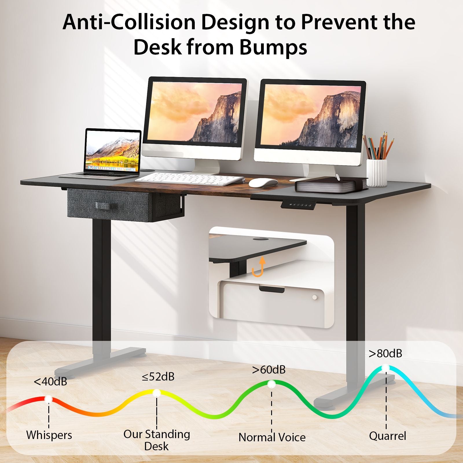 Electric Height Adjustable Standing Desk with USB Charging Port