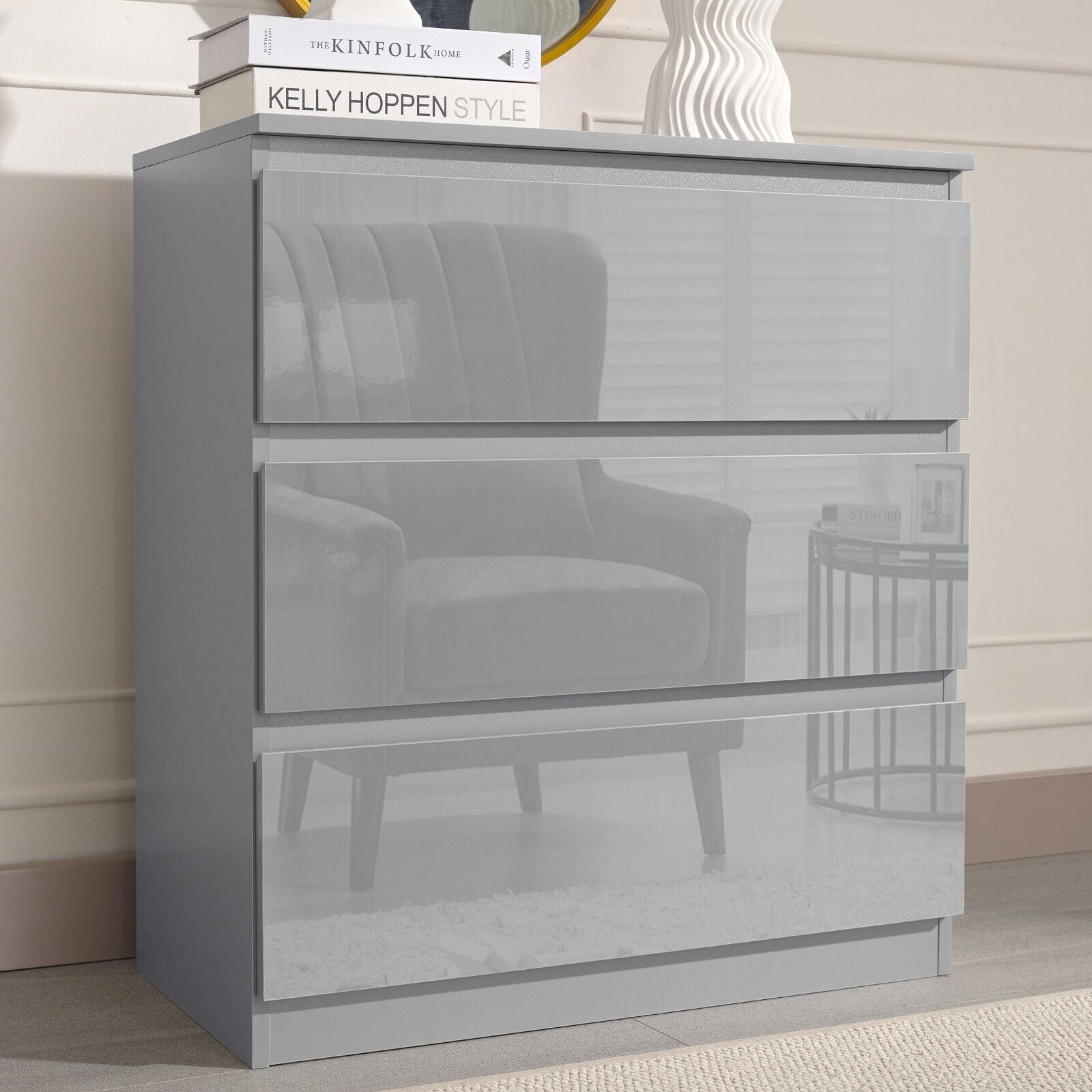 High Gloss Chest of Drawers Bedside Cabinet Tall Wide Storage Bedroom Furniture