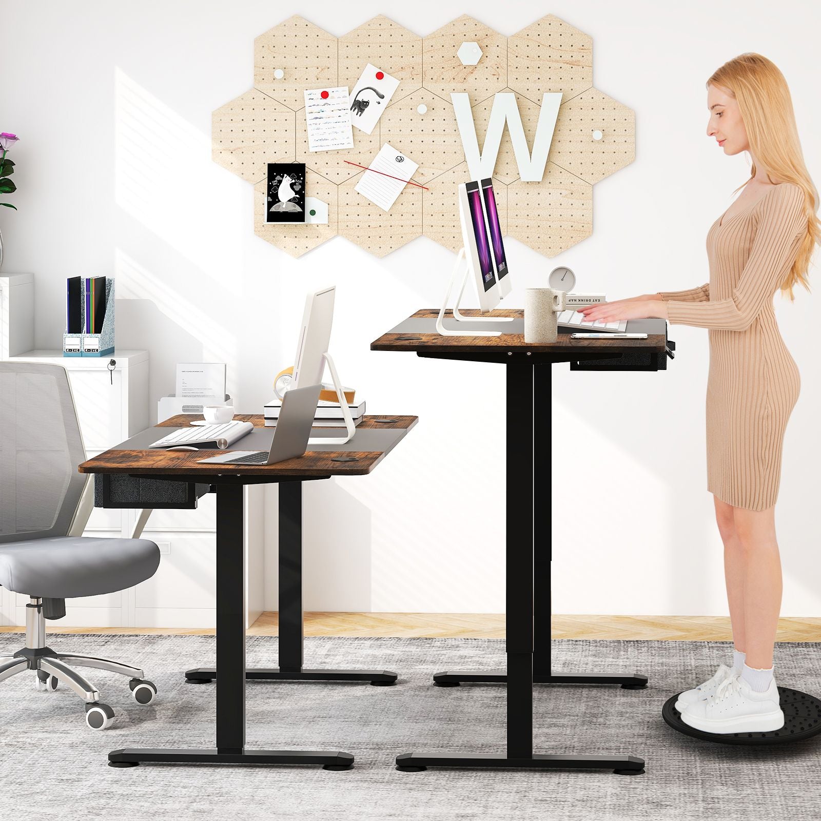 Electric Height Adjustable Standing Desk with USB Charging Port