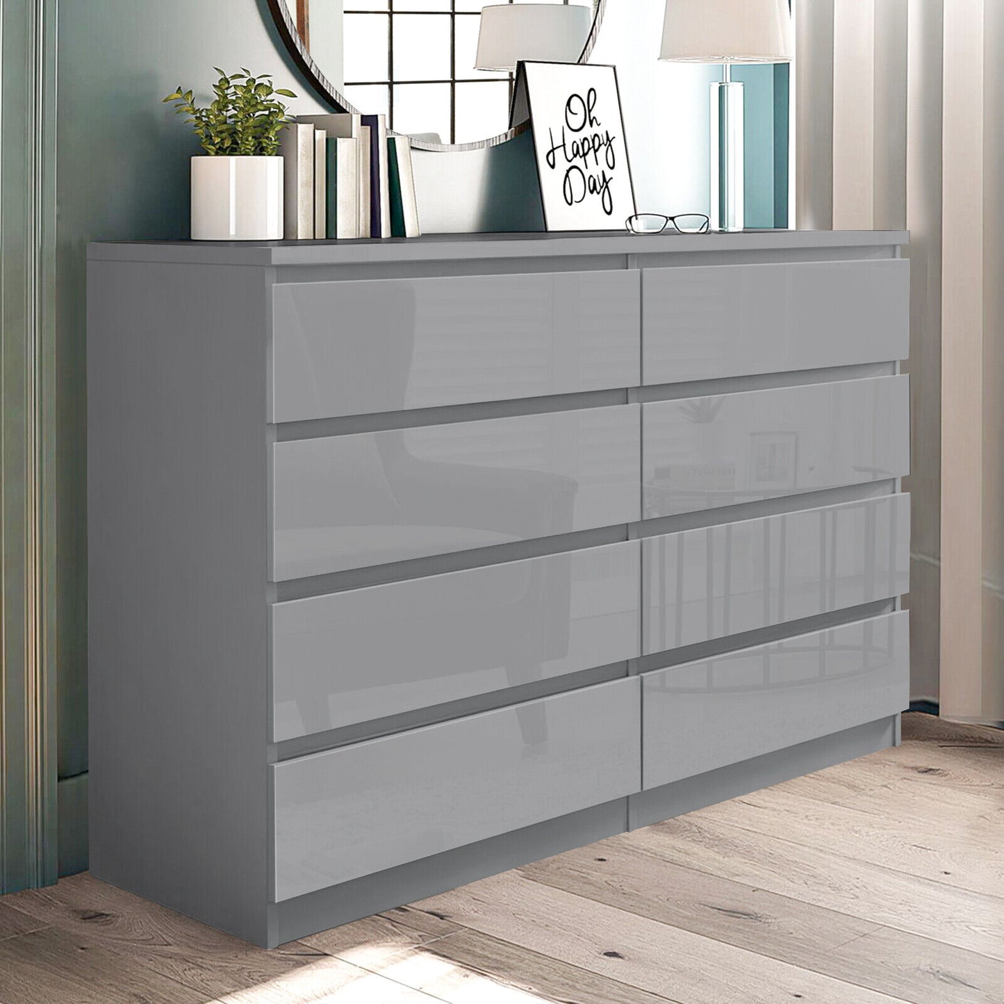 High Gloss Chest of Drawers Bedside Cabinet Tall Wide Storage Bedroom Furniture