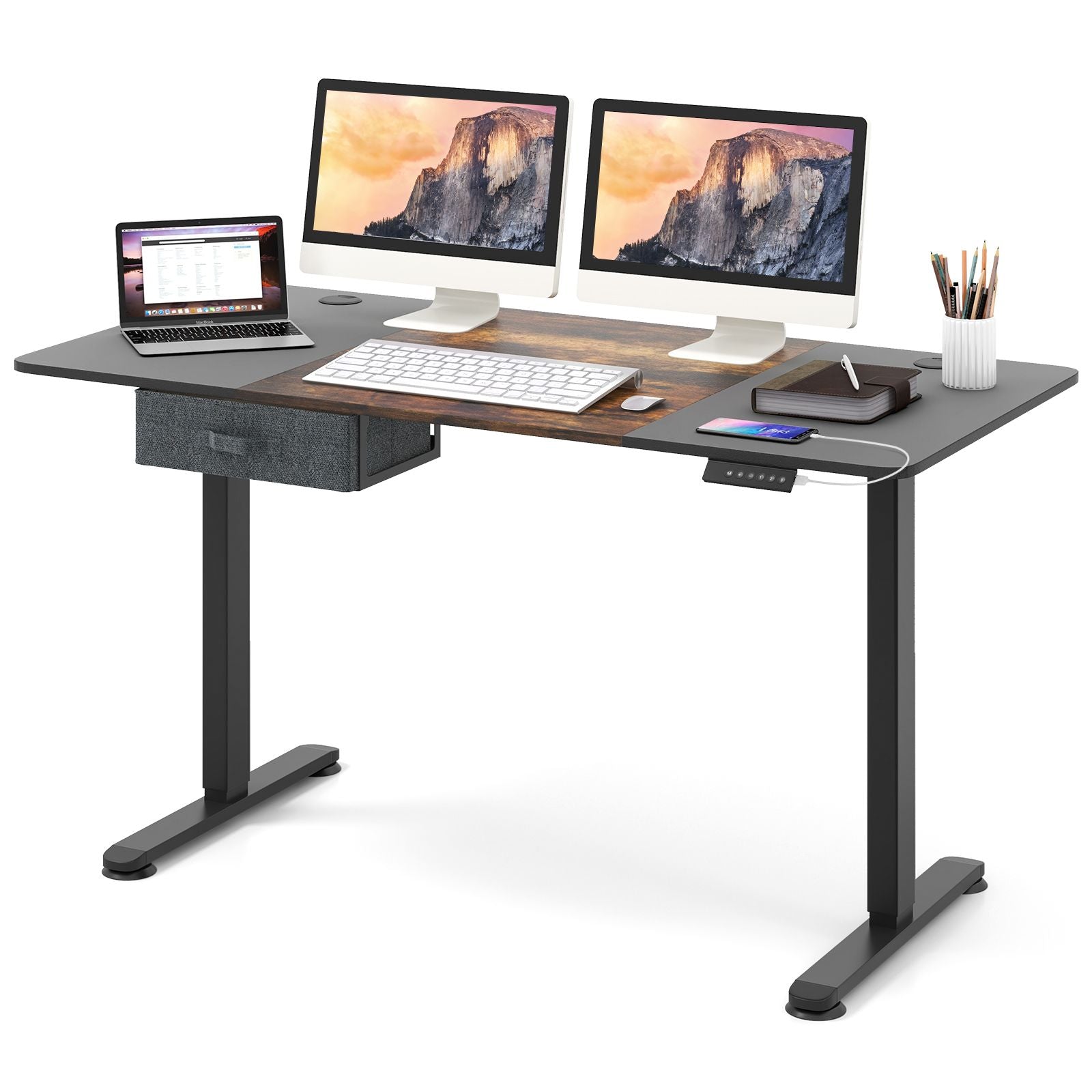 Electric Height Adjustable Standing Desk with USB Charging Port