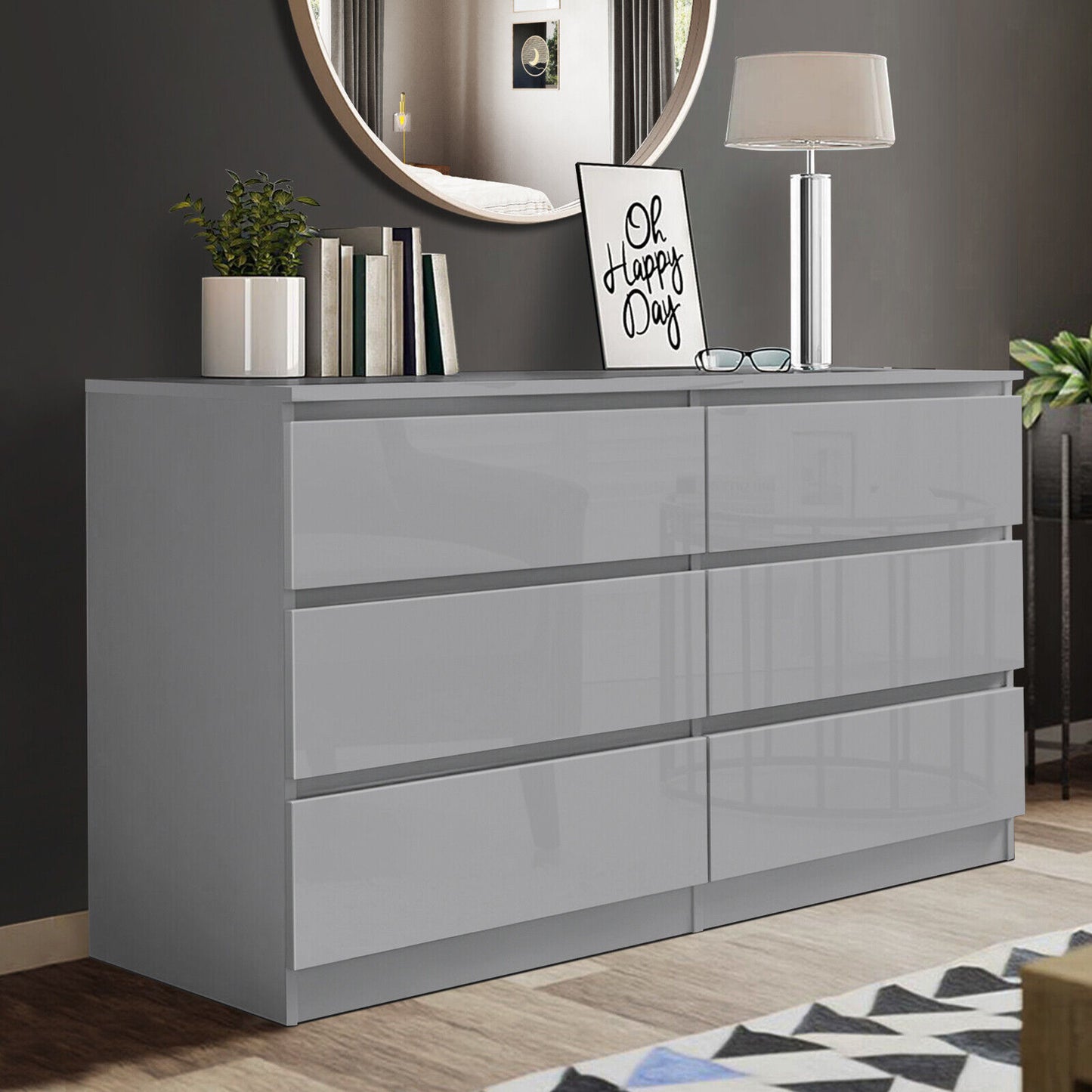 High Gloss Chest of Drawers Bedside Cabinet Tall Wide Storage Bedroom Furniture