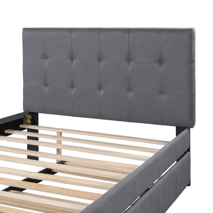 Line Full Size Upholstered Platform Bed with Trundle for Kids, Gray