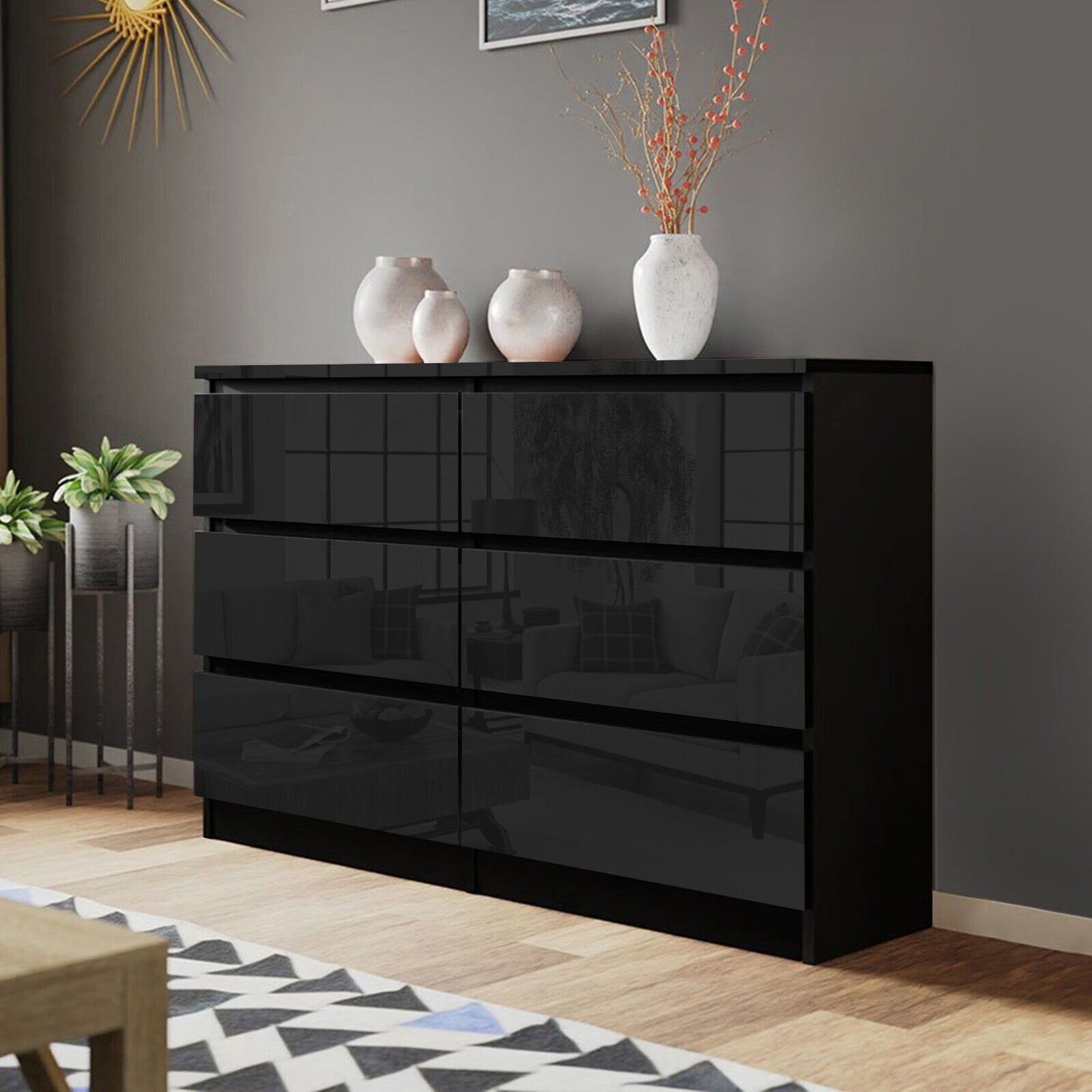 High Gloss Chest of Drawers Bedside Cabinet Tall Wide Storage Bedroom Furniture