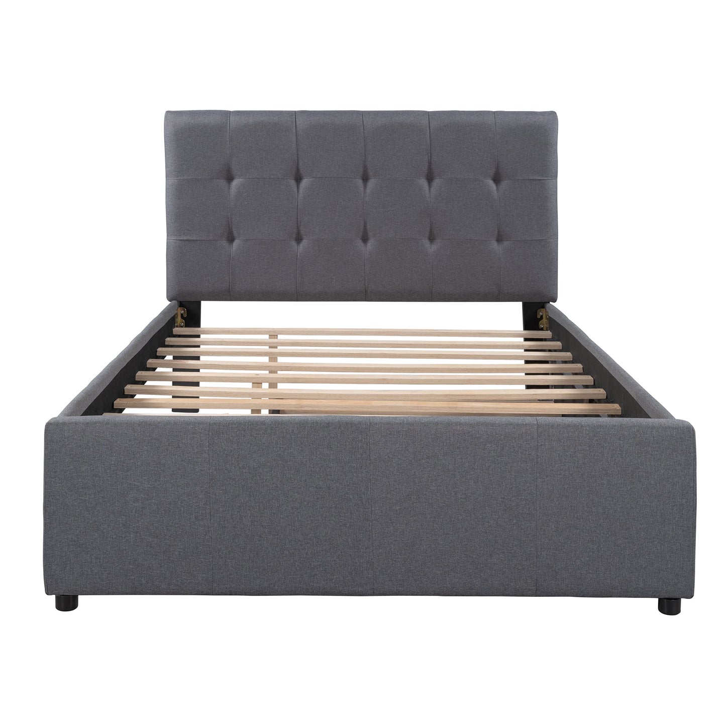 Line Full Size Upholstered Platform Bed with Trundle for Kids, Gray