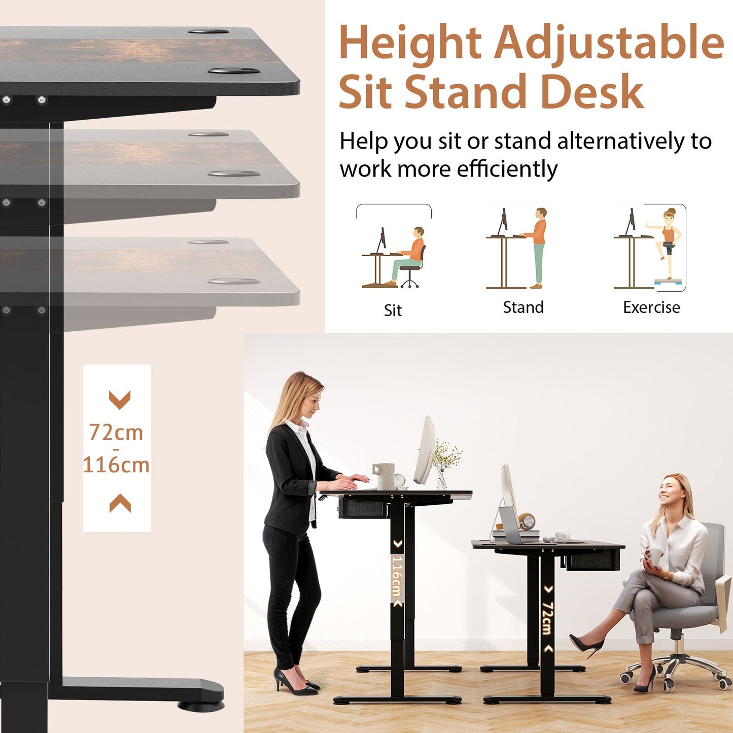 Electric Height Adjustable Standing Desk with USB Charging Port