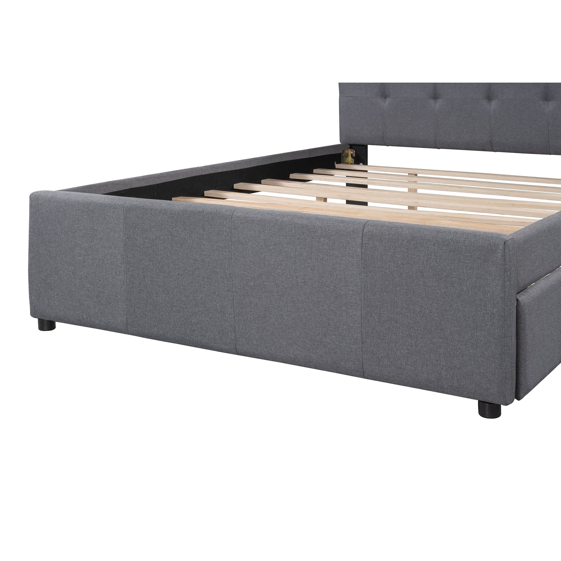 Line Full Size Upholstered Platform Bed with Trundle for Kids, Gray