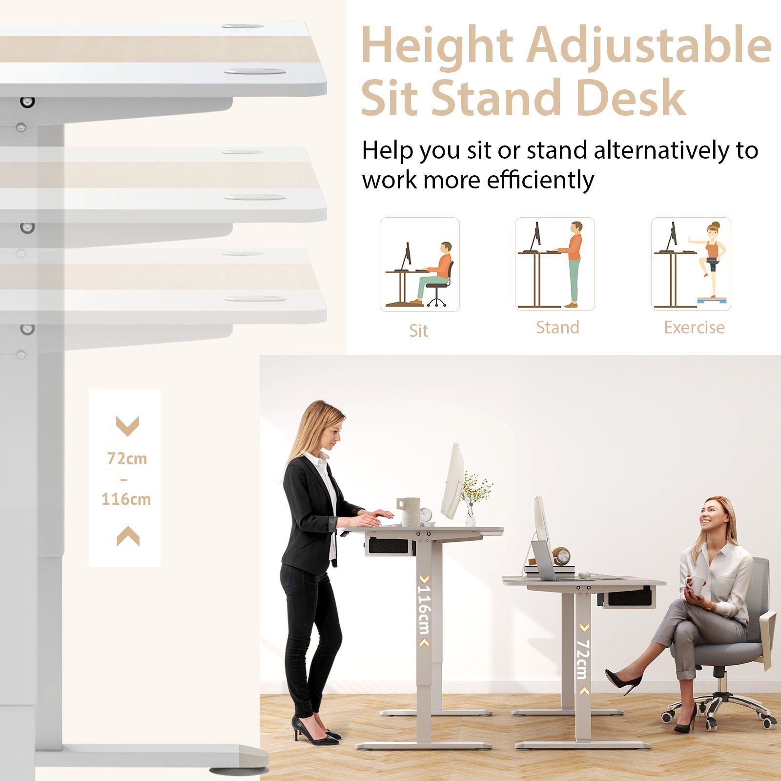 Electric Height Adjustable Standing Desk with USB Charging Port